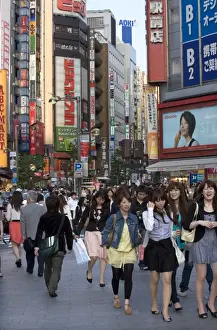 Shinjuku Prints: Busy shopping district along Shinjuku-dori Street near East Shinjuku train station