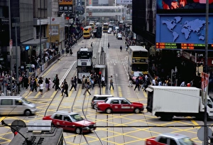 Des Voeux Road Prints: Busy street, Des Voeux Road, Central, Hong Kong Island, Hong Kong, China, Asia