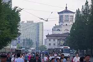Images Dated 2nd September 2010: Busy street in front of the Pyongyang railway station, Pyongyang, North Korea, Asia