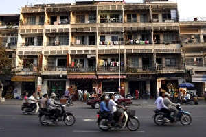 Scooter Prints: The busy streets of Phnom Penh, Cambodia, Indochina, Southeast Asia, Asia