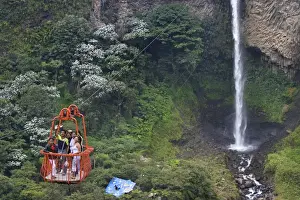 Passenger Prints: Cable car at the Rio Verde waterfall in the valley of the Pastaza River that flows from the Andes to the upper Amazon