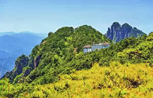 Hike Prints: Cable car station located on Huangshan mountain offers views of peaks and valleys in Anhui Province