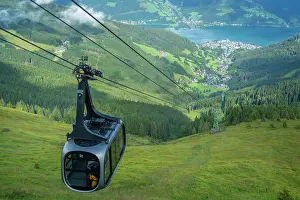Ride Prints: Cable car view over Zell am See from Schmittenhohebahn top station on a sunny day in Austria