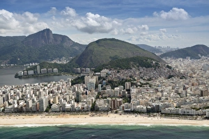 Corcovado Prints: Cabritos hill and Corcovado, Ipanema Beach, Rio de Janeiro, Brazil, South America
