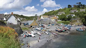 Medium Group Of People Prints: Cadgwith harbour, fishing village and port, Cornwall, England, United Kingdom, Europe