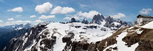 Rugged Terrain Prints: Cadini di Misurina and Refugio Auronzo panorama, Dolomites, Belluno, Italy, Europe