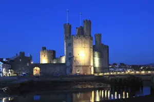 North Wales Prints: Caernarfon Castle at night, UNESCO World Heritage Site, Caernarfon, Gwynedd, North Wales