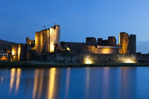 Welsh Culture Prints: Caerphilly Castle at dusk, Wales, Gwent, United Kingdom, Europe