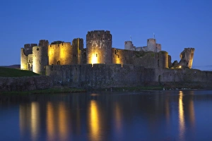 Glowing Prints: Caerphilly Castle, Mid Glamorgan, Wales, United Kingdom, Europe