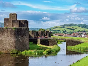 History Enthusiasts Prints: Caerphilly Castle and Moat, Caerphilly, Gwent, Wales, United Kingdom, Europe
