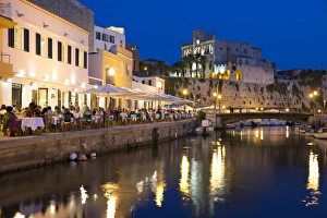 Menorca Prints: Cafe Balear and Ayuntamiento de Ciutadella at night, Ciutadella, Menorca, Balearic Islands