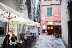Eating And Drinking Prints: Cafe and bar in side street, Genoa (Genova), Liguria, Italy, Europe