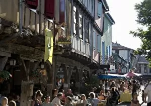 Images Dated 3rd August 2007: Cafe and half-timbered buildings, Place de la Couverts, Mirepoix, Ariege