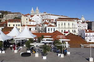 Alfama Prints: Cafe below Miradouro das Portas do Sol, Alfama, Lisbon, Portugal, Europe