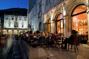 Cafe in the old town of Dubrovnik at night, Croatia, Europe