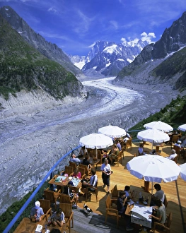 Chair Prints: Cafe overlooking Glace de Mer glacier, Chamonix, French Alps, Rhone Alpes, France, Europe