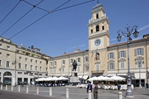 Parma Prints: Cafe on the Piazza Garibaldi and Palazzo Del Govenatore, Parma, Emilia Romagna