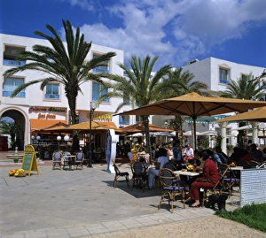 Group Of People Prints: Cafe scene at the marina, Yasmine Hammamet, Cap Bon, Tunisia, North Africa, Africa