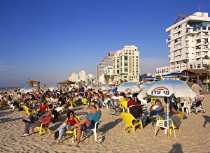 Tel Aviv Prints: Cafe terrace on the beach, Tel Aviv, Israel, Middle East
