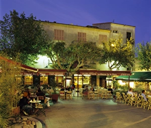 Porto Vecchio Prints: Cafes in main square of old town, Porto Vecchio, Corsica, France, Europe