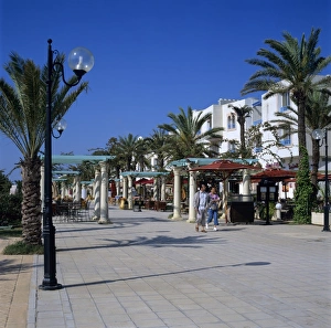 Cap Bon Prints: Cafes by the marina, Yasmine Hammamet, Cap Bon, Tunisia, North Africa, Africa
