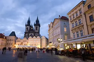 Czech Prints: Cafes on the Old Town Square in the evening