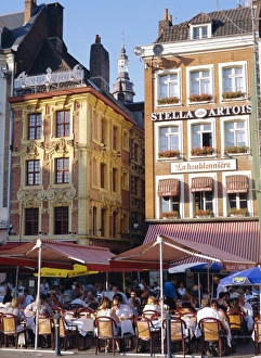 Dine Prints: Cafes at Place du General de Gaulle, Lille, Nord, France, Europe