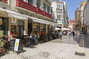Awning Prints: Cafes and restaurants on Calle Granada, Malaga, Costa del Sol, Andalusia, Spain, Europe