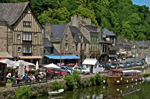French Culture Gallery: Cafes and restaurants, Dinan harbour beside the Rance River, Dinan, Brittany, France, Europe