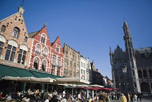 Brugge Prints: Cafes and restaurants in Main Square (Markt), Bruges, Belgium, Europe