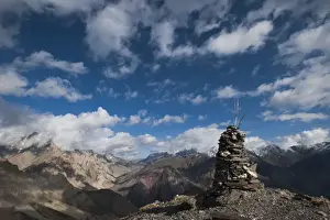 Pile Prints: A cairn on top of the Dung Dung La in Ladakh, a remote Himalayan region in north India