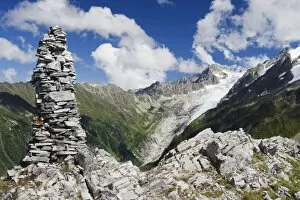 Images Dated 19th July 2009: Cairn stone marker on the Col de Balme, Chamonix Valley, Rhone Alps, France, Europe