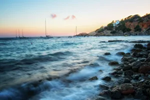 Balearic Islands Prints: Cala D Hort just after sunset, Ibiza, Balearic Islands, Spain, Mediterranean, Europe
