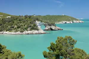 Puglia Prints: Cala San Felice bay with Architiello di San Felice rock arch, Gargano, Foggia Province