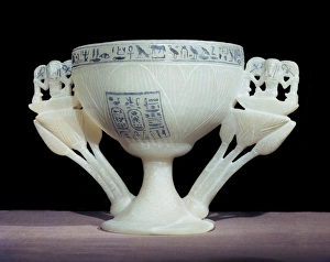 Lotus Prints: Calcite drinking cup in shape of lotus flower, from the tomb of the pharaoh Tutankhamun