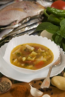 Soup Prints: Caldo de pescado soup, food of the Canary Islands, Spain, Europe