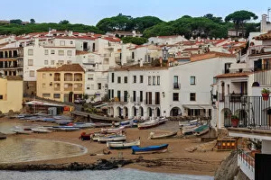 Traditionally Spanish Gallery: Calella de Palafrugell, early morning, fishing boats on small beach, Costa Brava
