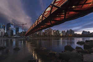 Canadian Culture Prints: Calgary cityscape with Peace Bridge, Calgary, Alberta, Canada, North America