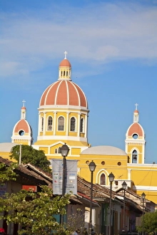 Cathedral De Granada Prints: Calle La Calzada and Cathedral de Granada, Granada, Nicaragua, Central America