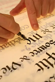 Writing Prints: Calligraphy at Belloc Abbey, Urt, Pyrenees Atlantique, France, Europe