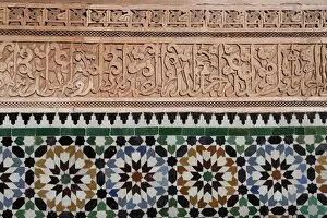 Moroccan Gallery: Calligraphy and zellige in the patio of the Medersa Ben Yousef, built in 1570