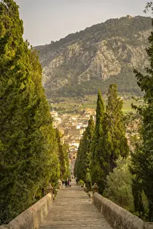 Majorca Prints: Calvary Steps viewed from Calvary Chapel in the old town of Pollenca