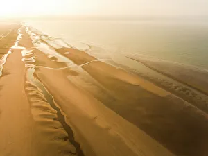 Camber Sands Beach at sunrise, Camber, near Rye, East Sussex, England, United Kingdom