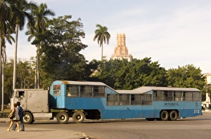 Buses Prints: A camello bus in central Havana, Cuba, West Indies, Central America