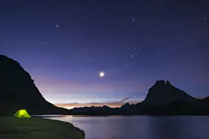 Night Sky Prints: Camped beside Lac Gentau with views of Pic du Midi d Ossau on the GR10 trekking route