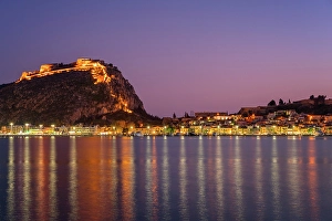 Nafplion Prints: Camper vans on the coast of Greece with Bourtzi Castle island