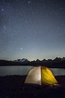 Alpi Graie Prints: Camping under the stars on Rosset Lake at an altitude of 2709 meters