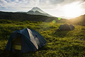 Kamchatka Prints: Camping below Vilyuchinsk volcano, Kamchatka, Russia, Eurasia