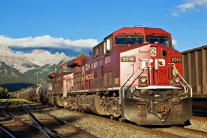 Industry Prints: Canadian Pacific freight train locomotive at Banff station