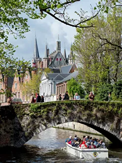 Bruges Prints: Canal and architecture detail, Bruges, UNESCO World Heritage Site, Belgium, Europe